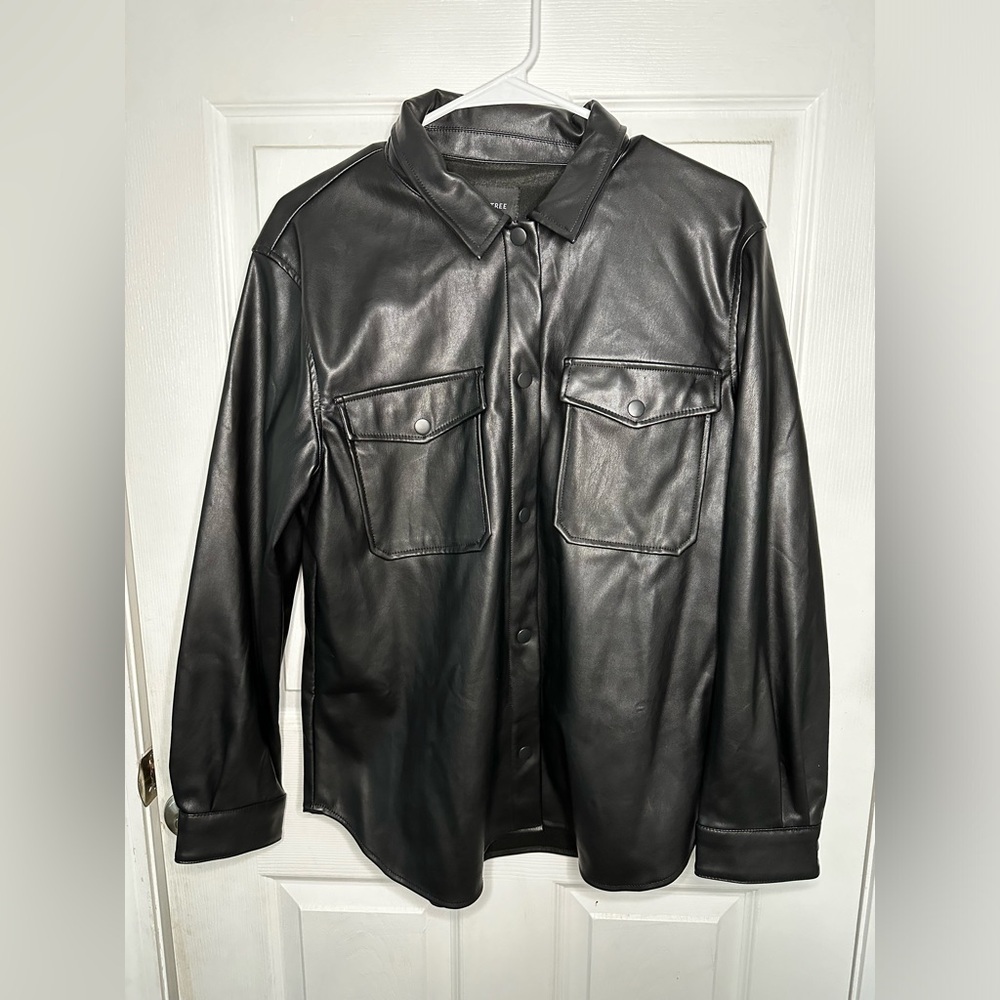 Women’s Black Leather Love Tree Jacket Long Sleeve With Pockets Fleece Lined Med